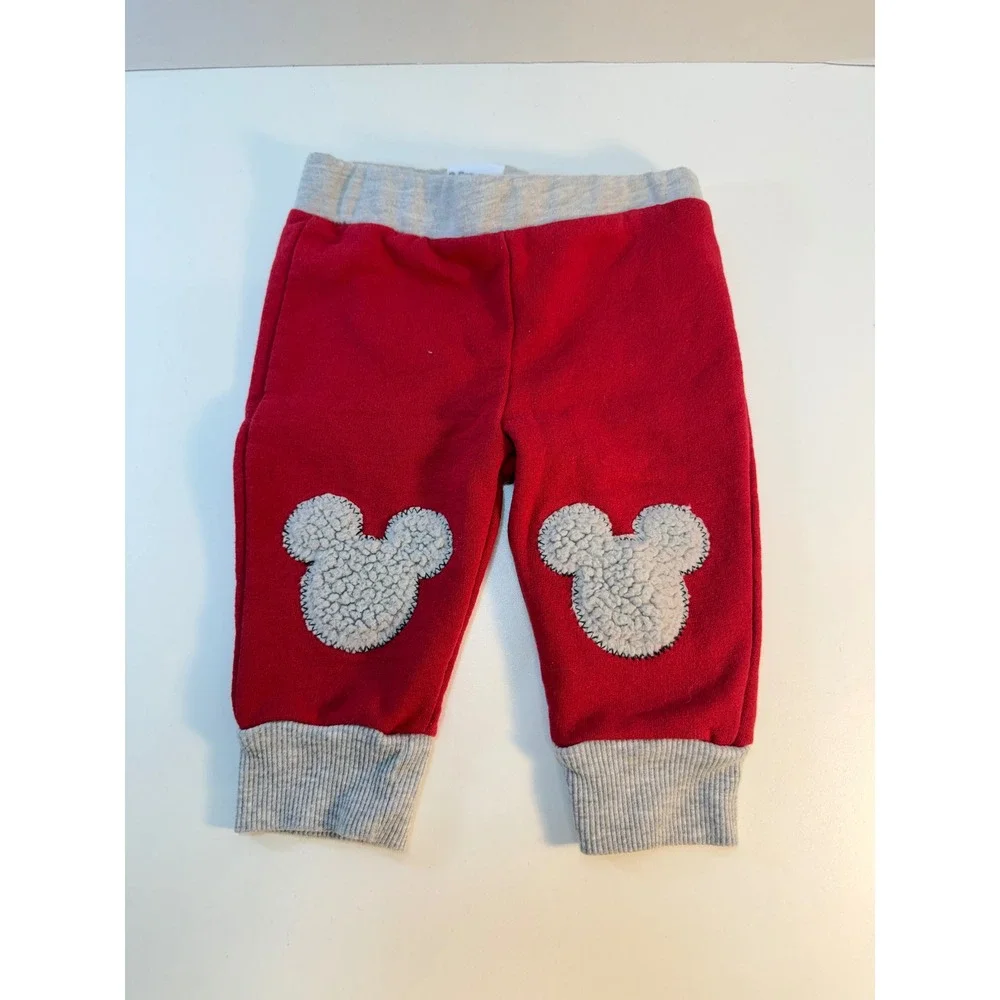 Disney Baby Hoodie Pants Set 6-9M Red Gray Mickey Mouse Christmas Sherpa READ